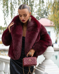 Ariadna Genuine fox fur coat for auction, with collar, burgundy.