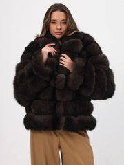 Haină scurtă din blană naturală de vulpe arctică