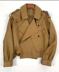 Epaulettes embellished leather jacket. Jacheta din piele cu epoleti KALINKA FURS