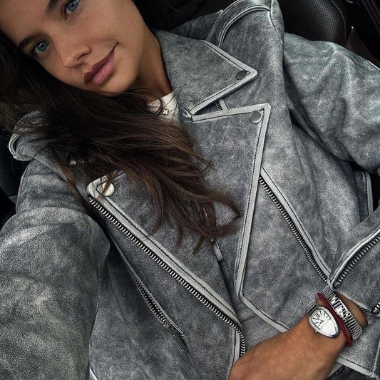 Washed effect short jacket. Jacheta scurta efect washed KALINKA FURS