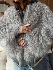 Blana mongoleza de culoare gri. Guler clasic. Lungime 60cm KALINKA FURS