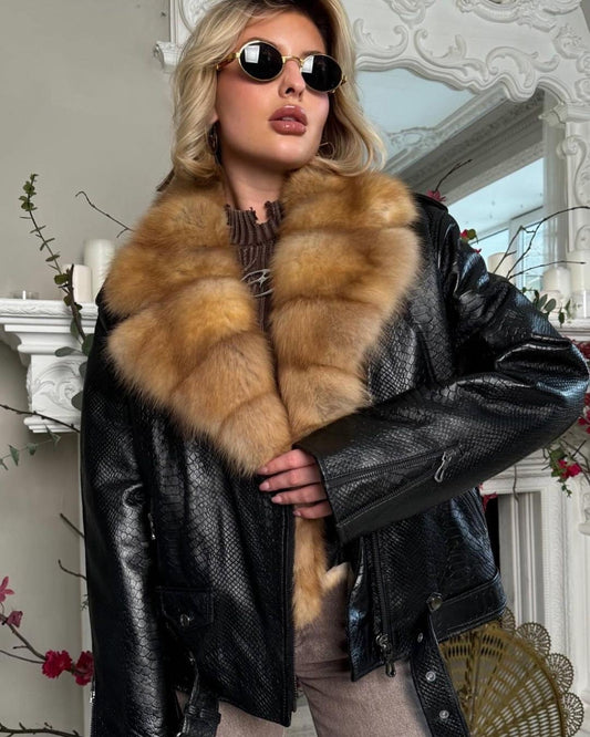 Oversized Fall Jacket Marten Collar. Geaca calduroasa cu guler din jder KALINKA FURS
