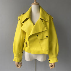 Epaulettes embellished leather jacket. Jacheta din piele cu epoleti KALINKA FURS