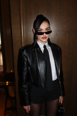 Irina geaca cropped din piele naturală