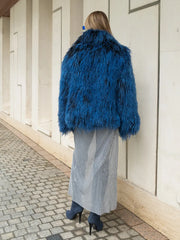 Manteau Selena en peau de mouton mongole à col anglais