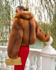 Simone Natural fox fur coat with collar