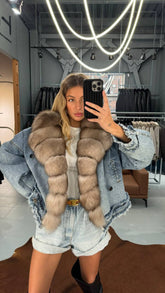Denim Jacket with Marten Collar. Geaca din blugi cu guler din jder KALINKA FURS