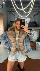 Denim Jacket with Marten Collar. Geaca din blugi cu guler din jder KALINKA FURS