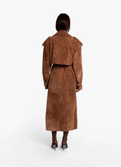 Katerina trench capuccino din piele întoarsă. Lungime 120cm