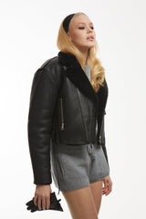 Shealing Biker Girl Jacket. Cojoc din piele naturala de oaie KALINKA FURS