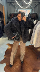 Flowery jacheta din blana naturala de oaie Tigrado cu revere