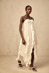 Zenya rochie maxi din tul cu volane și straturi, în culori neutre