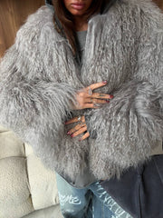 Blana mongoleza de culoare gri. Guler clasic. Lungime 60cm KALINKA FURS