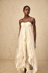 Zenya rochie maxi din tul cu volane și straturi, în culori neutre