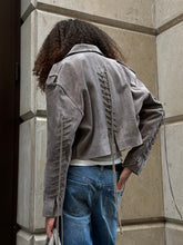 Dark Grey Suede Leather Jacket with Laces KALINKA FURS