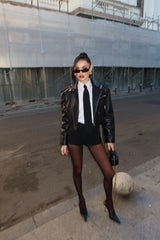 Irina geaca cropped din piele naturală