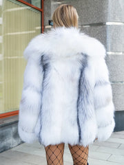 Valeria Haină lungă din blană naturală de vulpe arctică cu guler englezesc