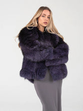 Nora Short natural silver fox fur coat with V-neck
