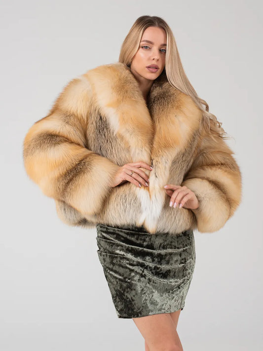 Manteau court Elena en fourrure naturelle de renard des steppes