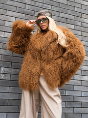 Irina Mongolian sheepskin coat with English collar