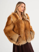 Adelina Short natural fox fur coat with V-neck