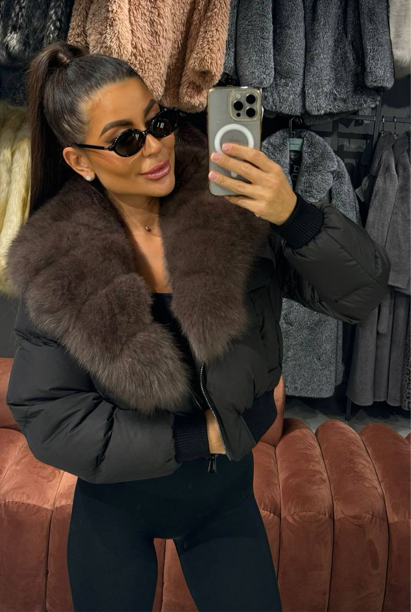 Jacheta de iarnă cu puf de gâscă și guler din vulpe KALINKA FURS