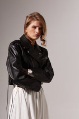Black Leather Jacket with Laces. Geaca din piele naturala cu sireturi KALINKA FURS
