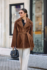 Irma Velvet natural mink coat, straight cut, with English collar and drawstring