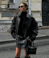 Snejana geaca din piele naturală cu mâneci detașabile