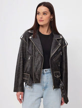 Black Vintage Leather Jacket KALINKA FURS