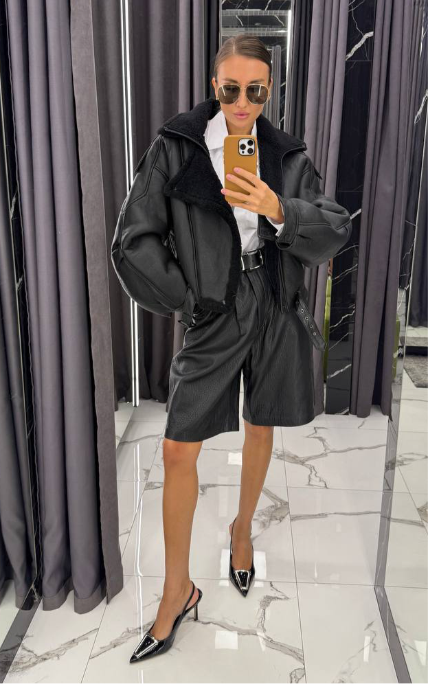Shearling Jacket in Black. Cojoc din lana de oaie KALINKA FURS