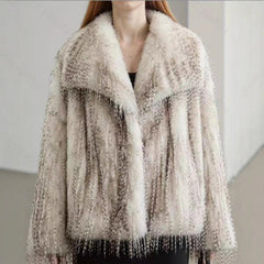 Jacheta din blana ecologică de struț, cu revere