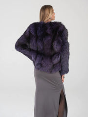 Nora Haină scurtă din blană naturală de vulpe argintie cu guler în formă de V