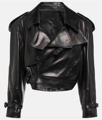 Belted Cropped Biker Jacket. Jacheta biker scurta din piele naturala KALINKA FURS