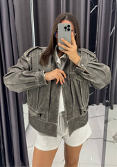 Leather Jacket. Gray color. Geaca din piele naturala. Culloarea gri. KALINKA FURS