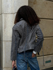 Retro Grey Leather Jacket KALINKA FURS