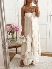 Zenya rochie maxi din tul cu volane și straturi, în culori neutre