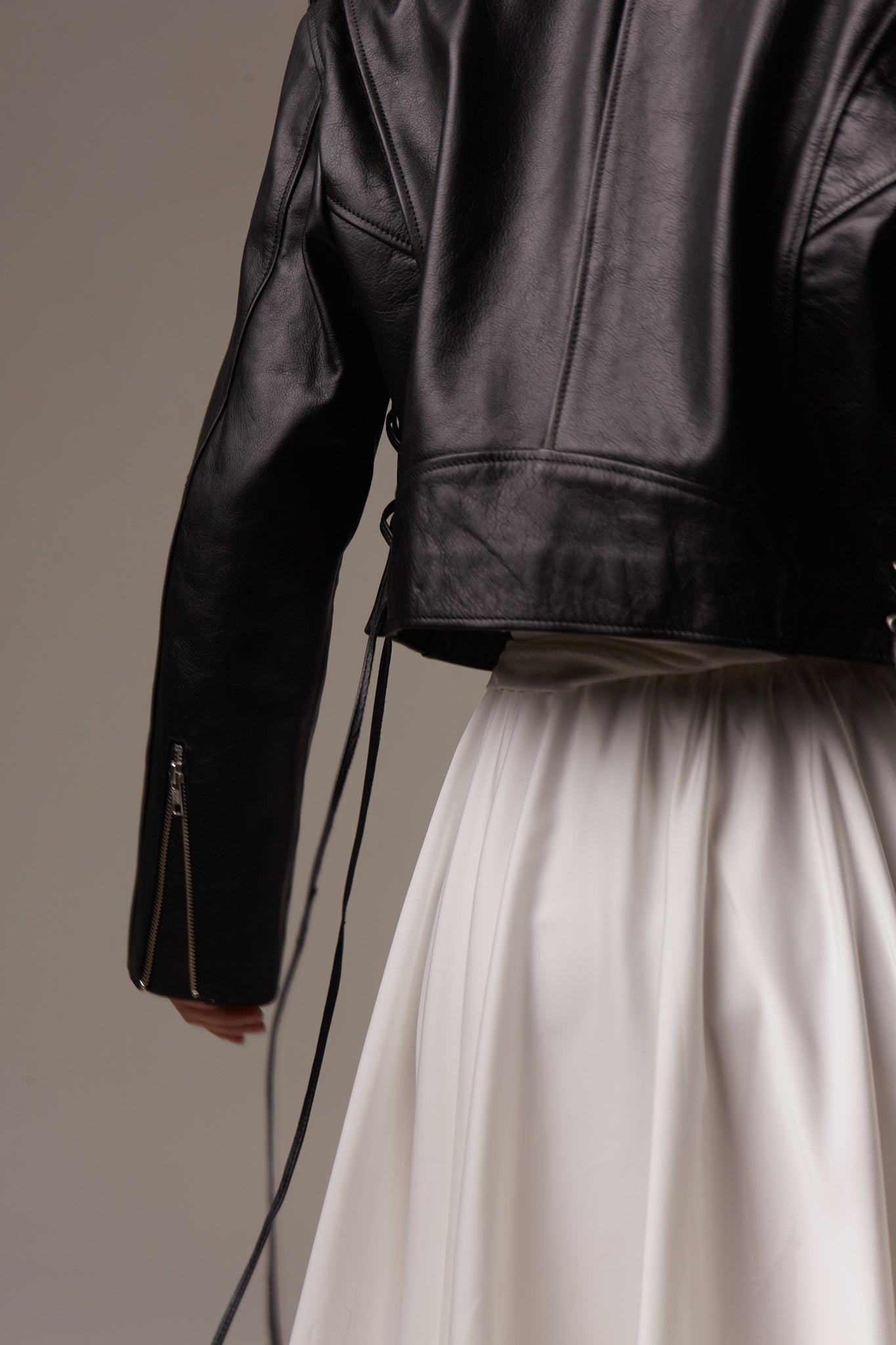 Black Leather Jacket with Laces. Geaca din piele naturala cu sireturi KALINKA FURS
