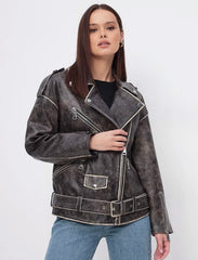 Vintage effect leather jacket. Jacheta din piele naturala efect vintage KALINKA FURS