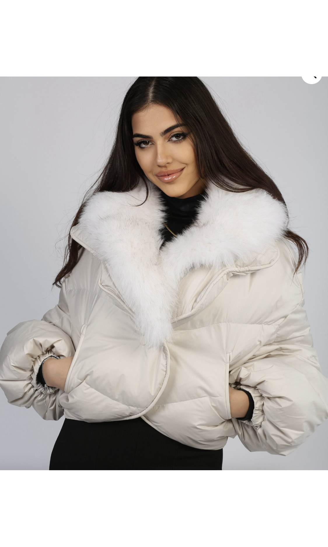 Geaca de fas cu guler din blana naturala de vulpe KALINKA FURS