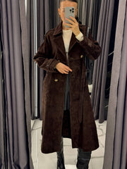 Suede Natural Trench Coat. Trench din piele intoarsa KALINKA FURS