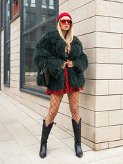 Manteau Ingrid en peau de mouton mongole à col anglais