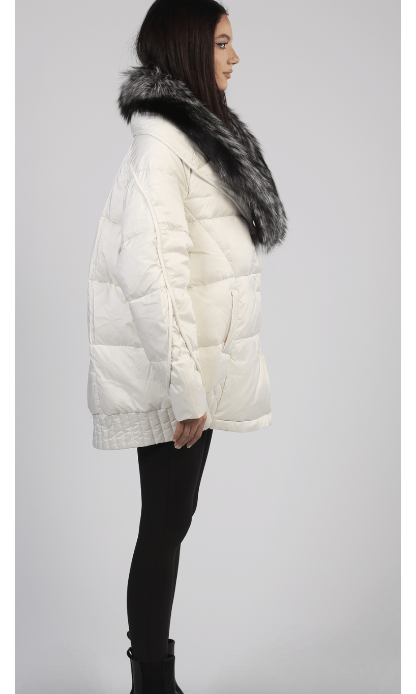 Haina cu guler de blana naturala de vulpe KALINKA FURS