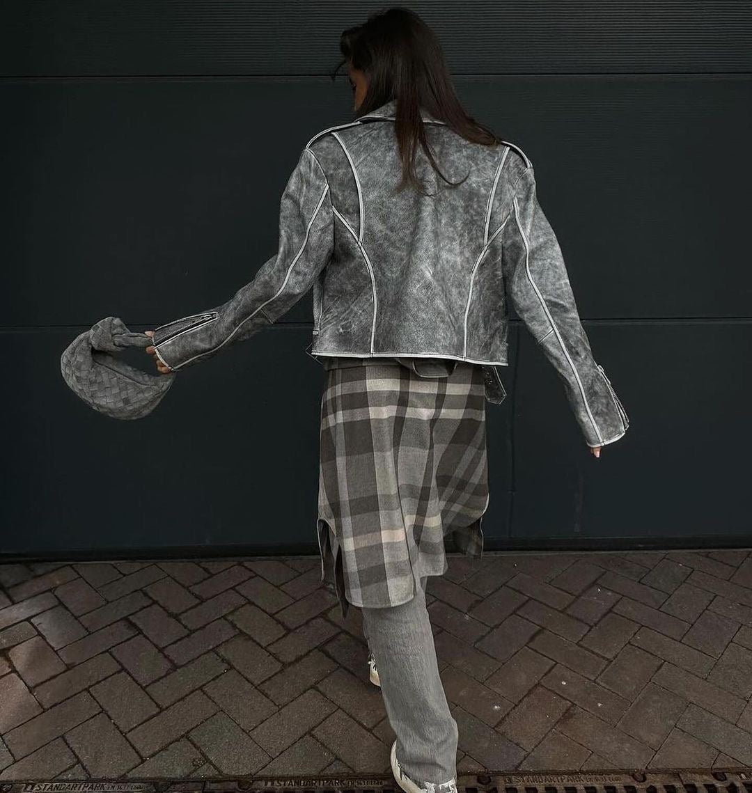 Washed effect short jacket. Jacheta scurta efect washed KALINKA FURS