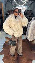 Flowery jacheta din blana naturala de oaie Tigrado cu revere