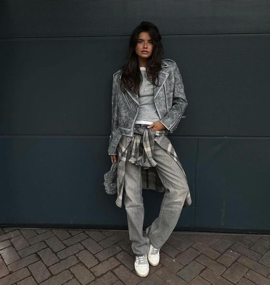 Washed effect short jacket. Jacheta scurta efect washed KALINKA FURS