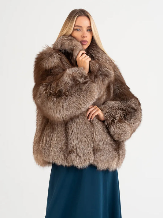 Sofia Haină scurtă din blană naturală de vulpe cu guler englezesc