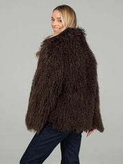 Manteau Irina en peau de mouton mongole à col anglais