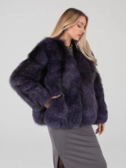 Nora Haină scurtă din blană naturală de vulpe argintie cu guler în formă de V