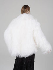 Manteau Amira en peau de mouton mongole avec col anglais